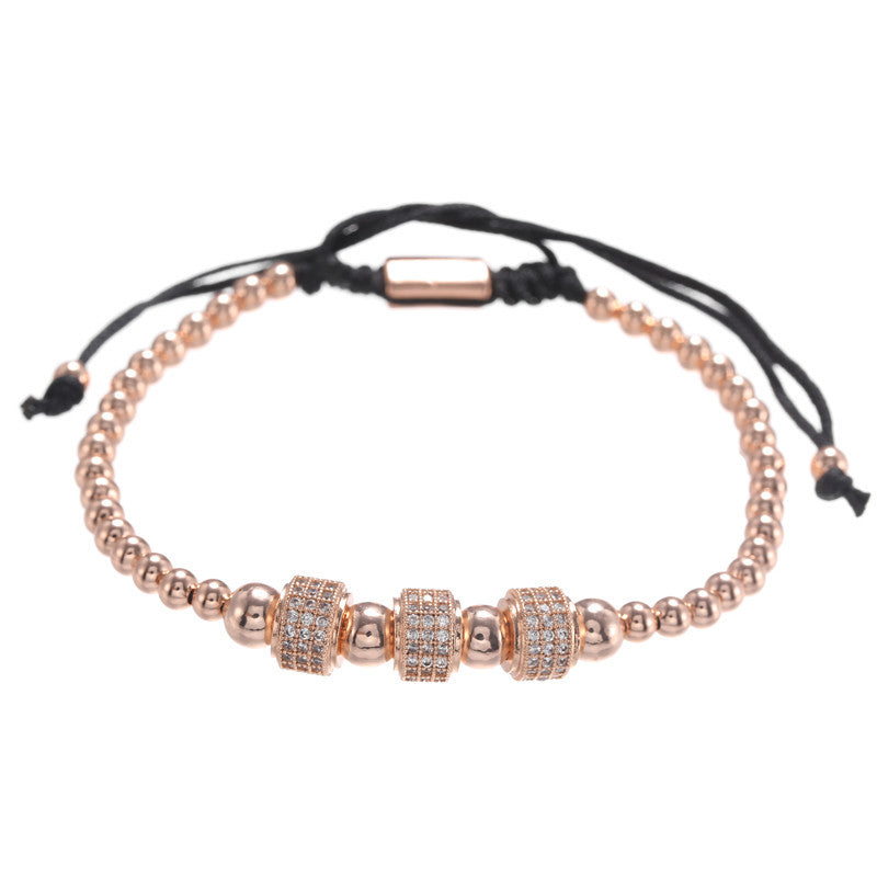 Minimalist Geometric Brass Beaded Cubic Zirconia Wheel Bracelet Unisex