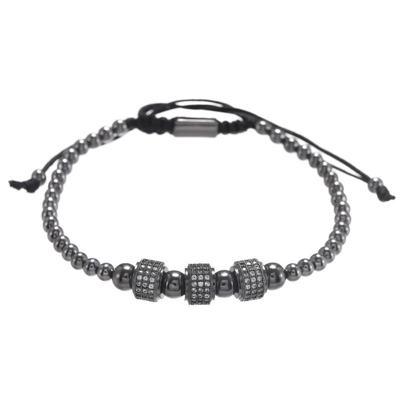 Minimalist Geometric Brass Beaded Cubic Zirconia Wheel Bracelet Unisex