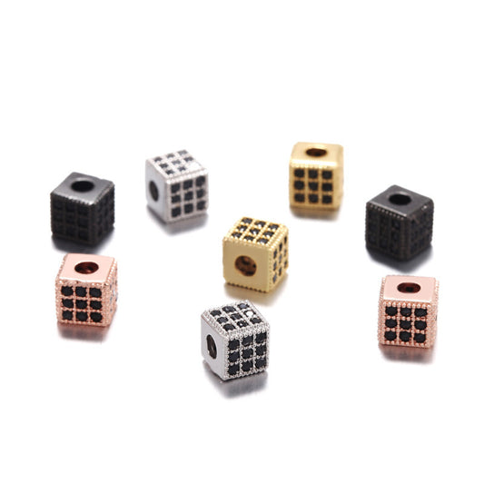 Elegant Square Brass Plated Cubic Zirconia Inlay Charm