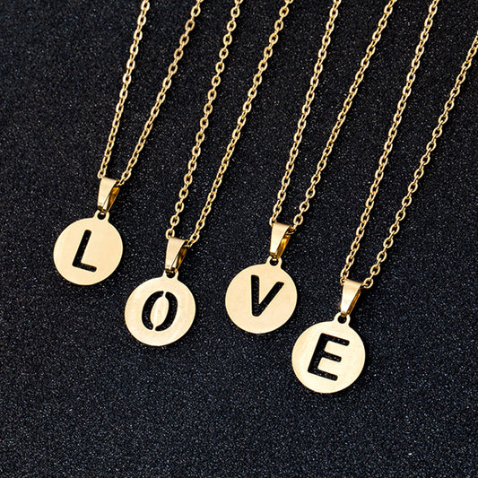 Elegant Letter Necklace for Women Stainless Steel Titanium Steel O-Chain Pendant Necklace Fashionable Minimalist Jewelry