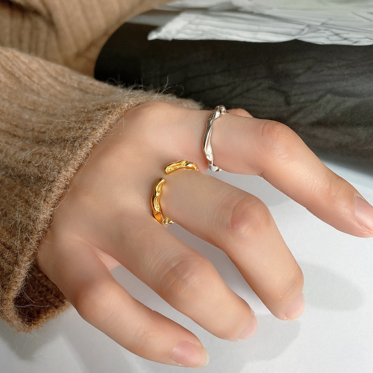Minimalist 925 Sterling Silver Irregular Heart Geometric Ring for Women