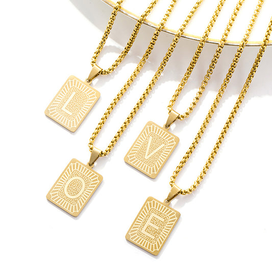 Collar colgante de letra de moda para mujeres y hombres, cadena geométrica de acero inoxidable y titanio
