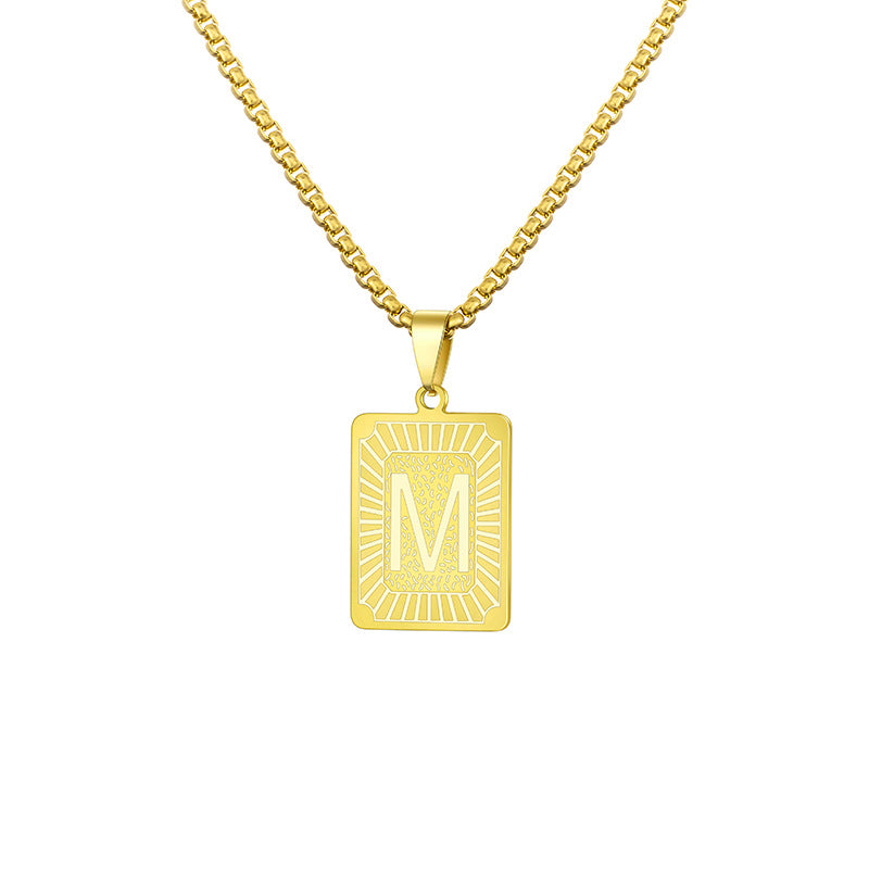 Collana con pendente a lettera alla moda per uomo e donna, in acciaio inossidabile e titanio, a catena geometrica a maglie