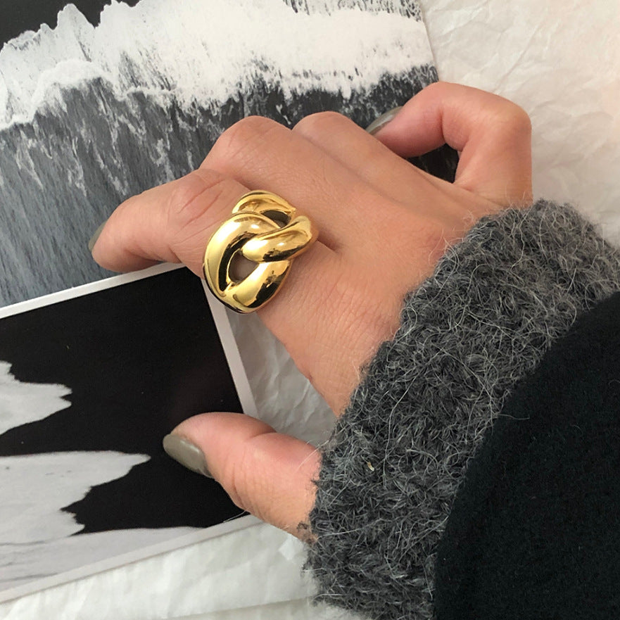 Anello da donna a cuore irregolare largo in argento sterling 925, stile minimalista