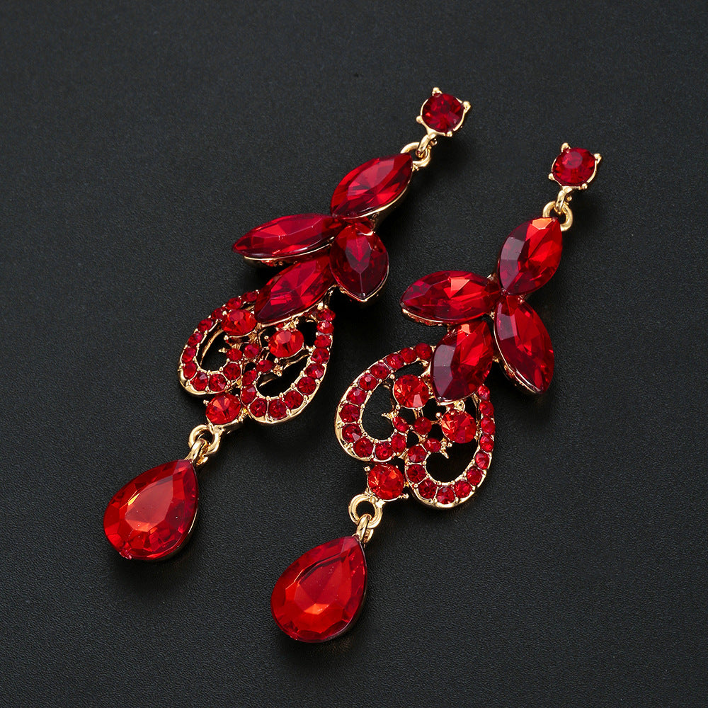 Set Collana e Orecchini da Donna con Fiori, Fresco e Delicato, in Lega, con Intarsio di Strass e Catena a Sfera Placcata