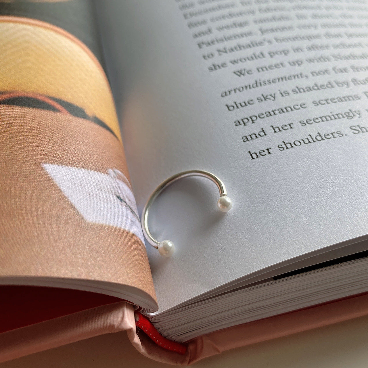 Sweet Minimalist 925 Sterling Silver Geometric Pearl Smile Ring Polished Open Band