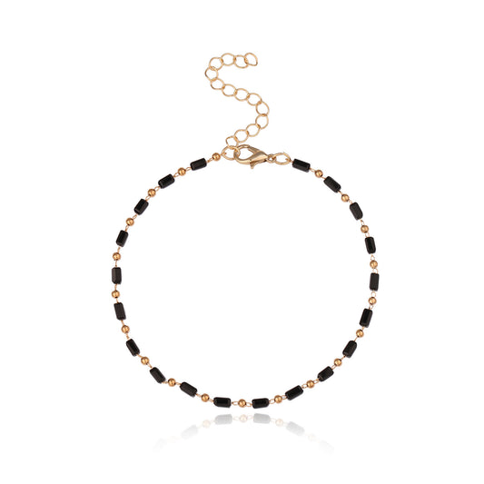 Minimalist Single Layer Handmade Alloy Glass Bead Anklet for Women