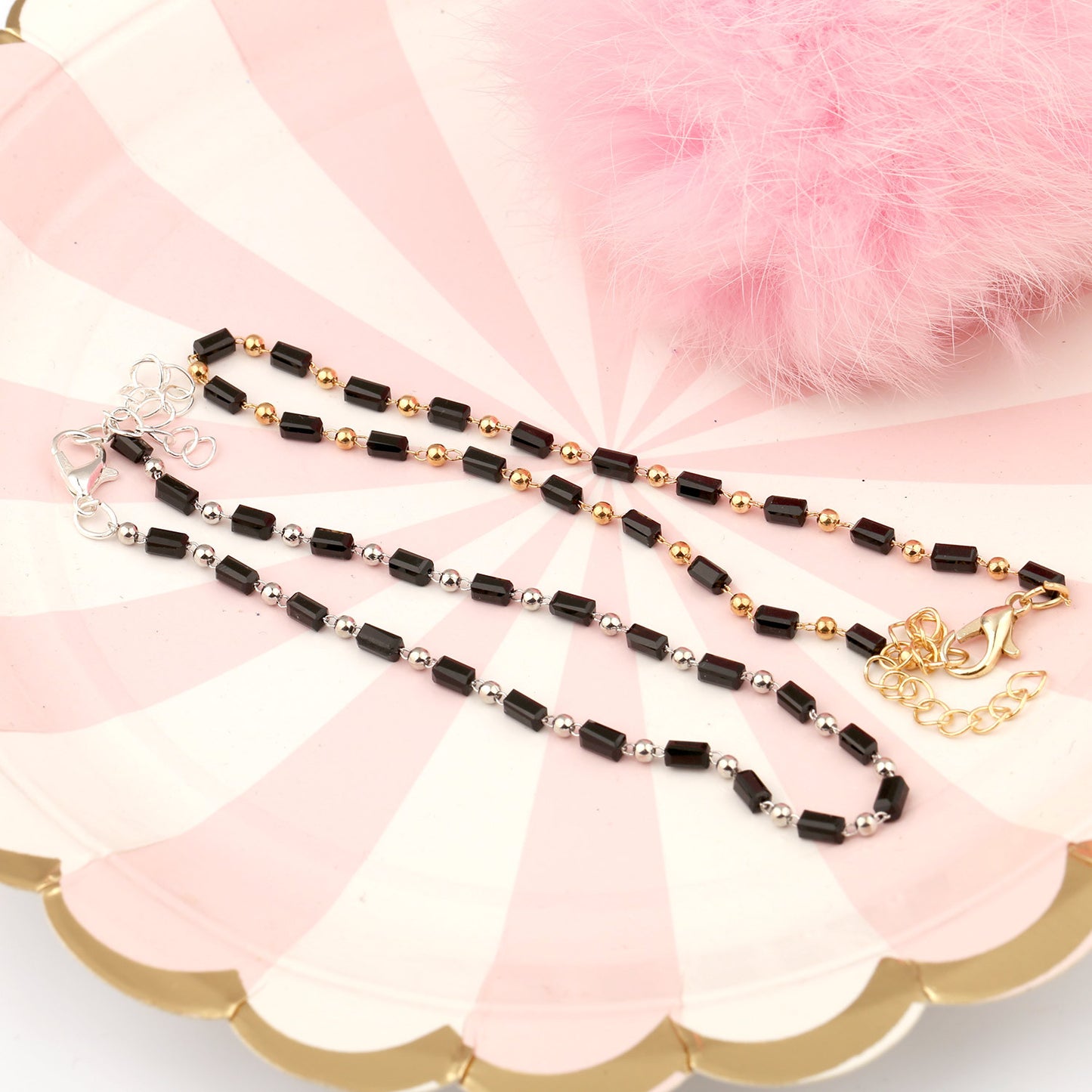 Minimalist Single Layer Handmade Alloy Glass Bead Anklet for Women