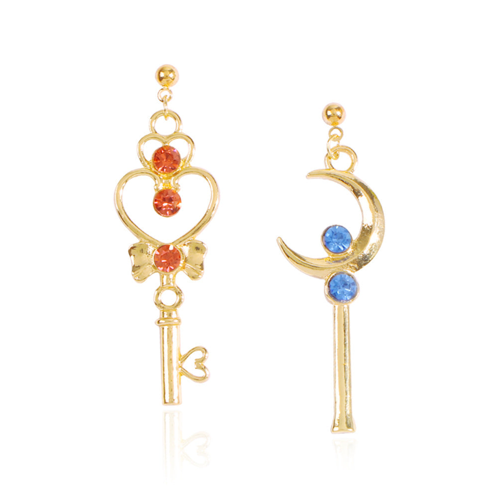 Aretes de luna geométrica dulce y atrevida, aleación bañada con diamantes de imitación