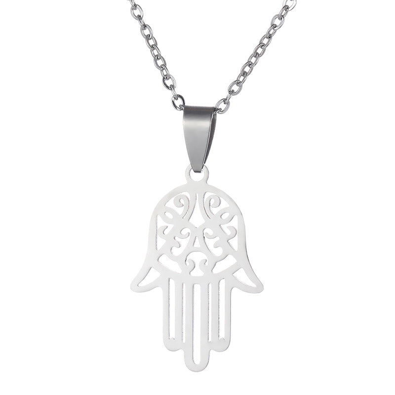 Collana con Ciondolo Mano di Fatima Geometrica in Acciaio Inossidabile Placcato, Catena a O, Accessorio Moda Unisex