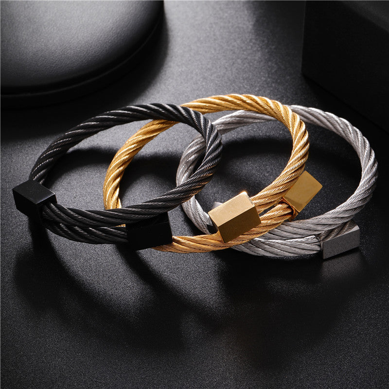 Vintage Geometric Square Plated Stainless Steel Bracelet for Men and Women