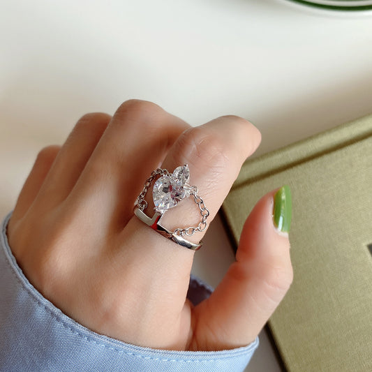 Anillo Minimalista de Lujo de Plata Esterlina 925 con Incrustaciones de Circonita Cúbica en Forma de Corazón y Corona para Mujer