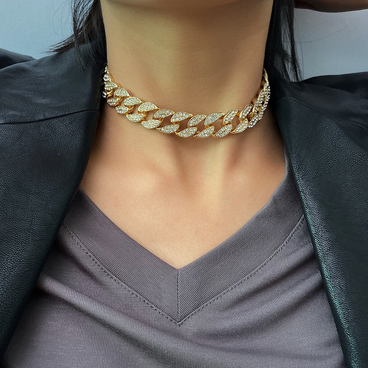 Collana a Catena a Cavo in Lega Geometrica Minimalista Punk da Donna, Gioielli Placcati, Pezzo Accattivante di Tendenza