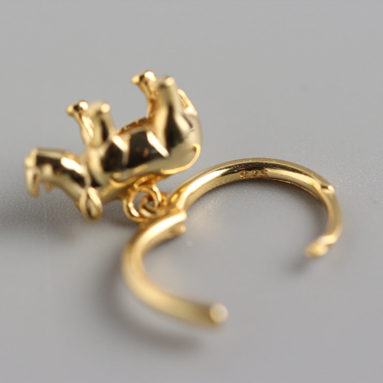 Orecchini a cerchio da donna a forma di rinoceronte, in argento sterling 925 lucido