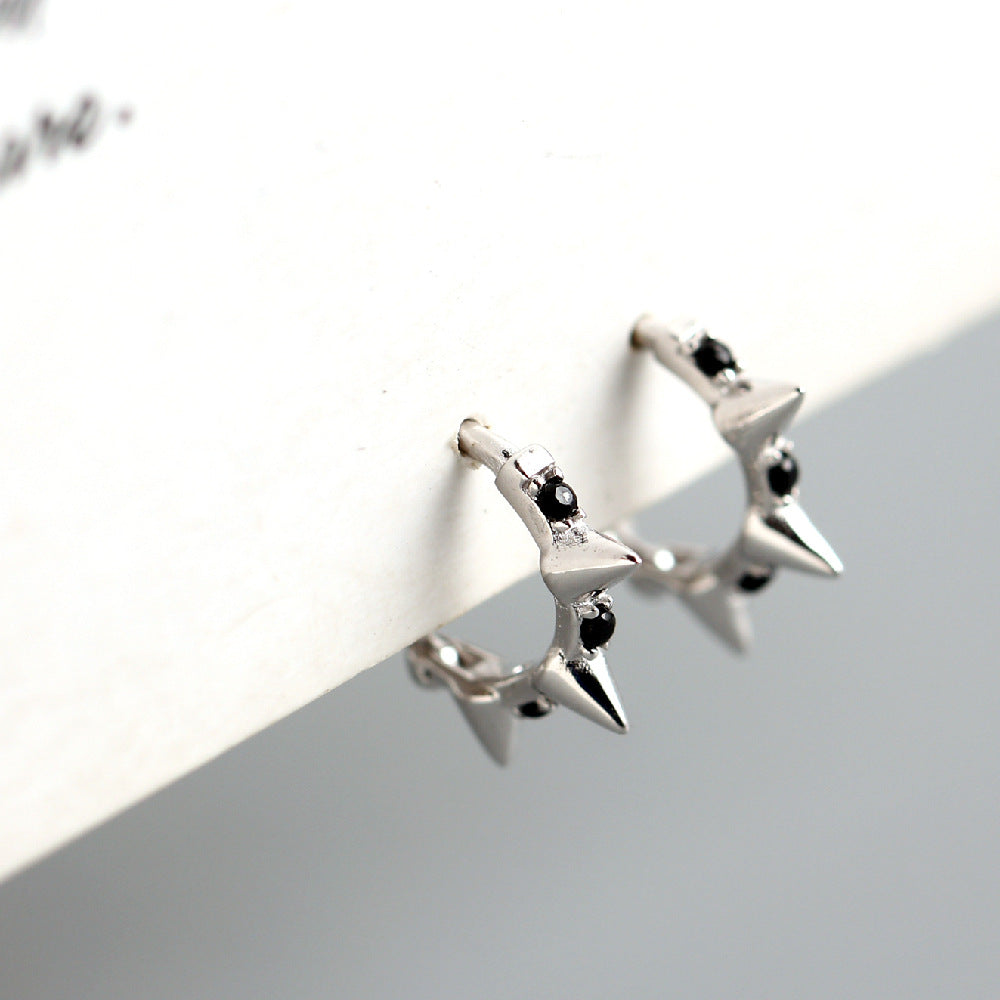 Punk 925 Sterling Silver Round Geometric Rhinestone Inlay Hoop Earrings for Women