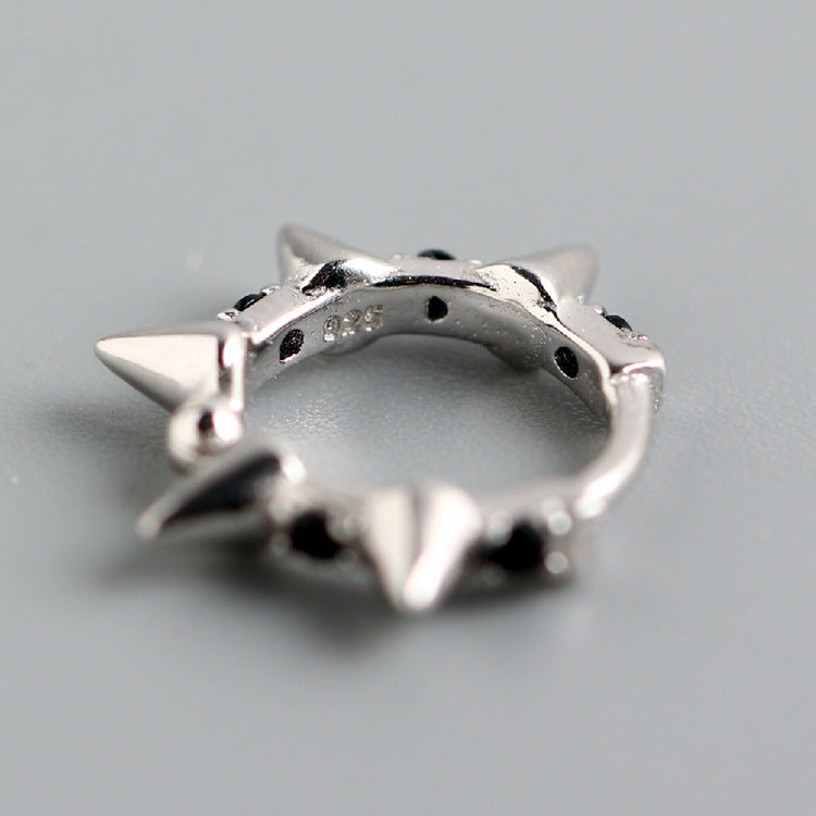 Punk 925 Sterling Silver Round Geometric Rhinestone Inlay Hoop Earrings for Women