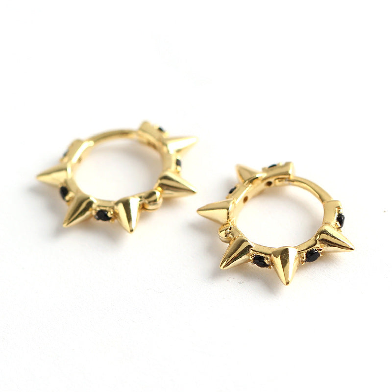 Punk 925 Sterling Silver Round Geometric Rhinestone Inlay Hoop Earrings for Women