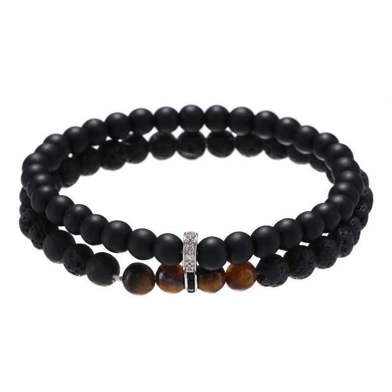 Matte Round Tiger Eye and Crystal Beaded Stretch Bracelet Unisex