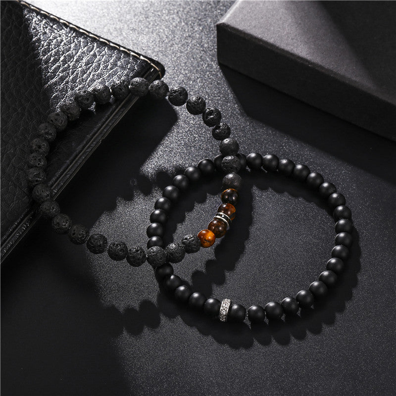 Matte Round Tiger Eye and Crystal Beaded Stretch Bracelet Unisex