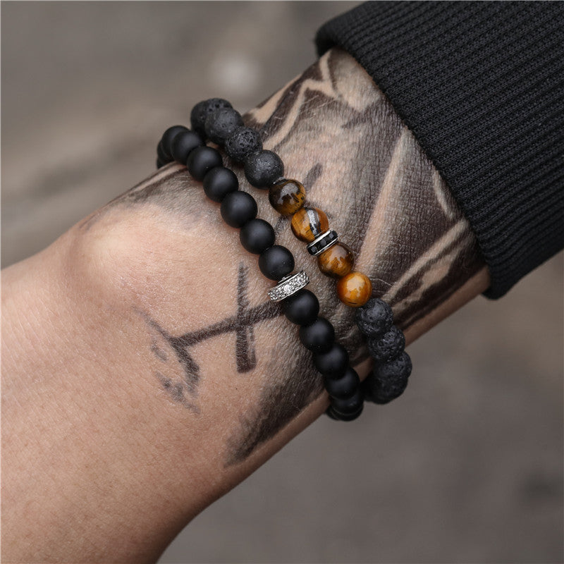 Matte Round Tiger Eye and Crystal Beaded Stretch Bracelet Unisex