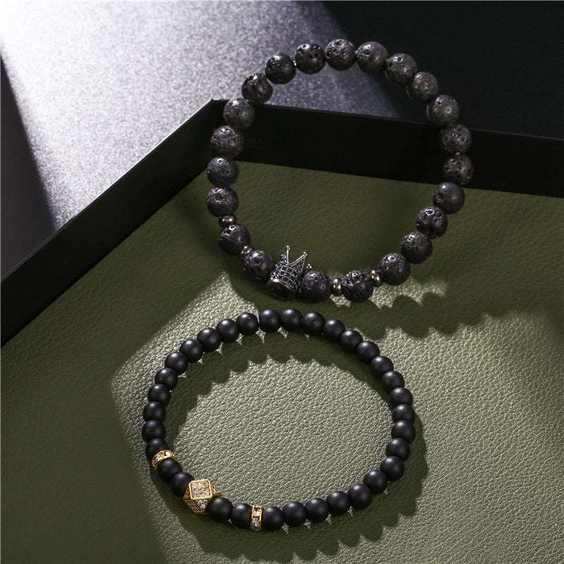 Punk Matte Round Crystal Bracelet with Cubic Zirconia and Geometric Spacers
