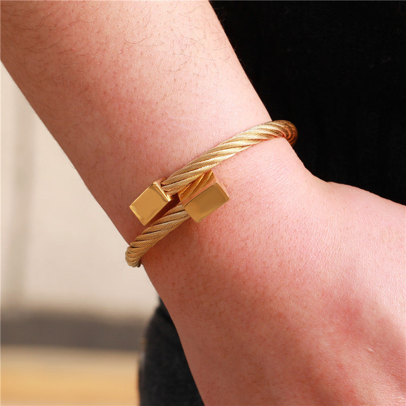 Vintage Geometric Square Plated Stainless Steel Bracelet for Men and Women