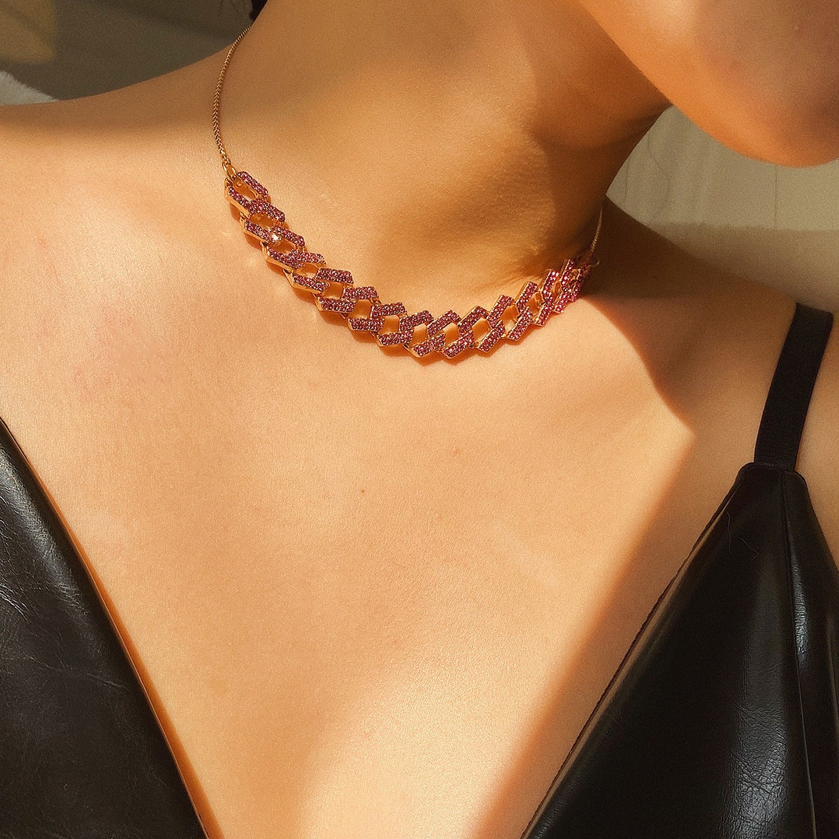 Collana a Catena a Cavo in Lega Geometrica Minimalista Punk da Donna, Gioielli Placcati, Pezzo Accattivante di Tendenza
