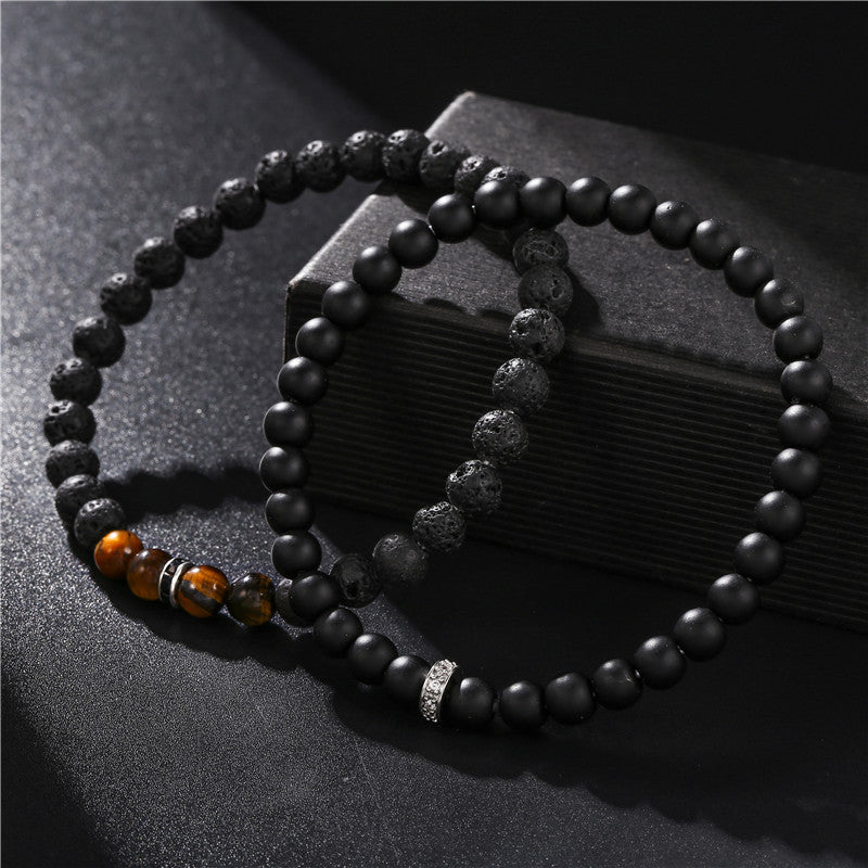 Matte Round Tiger Eye and Crystal Beaded Stretch Bracelet Unisex