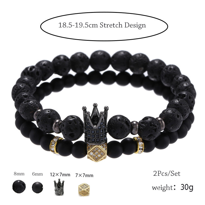 Punk Matte Round Crystal Bracelet with Cubic Zirconia and Geometric Spacers