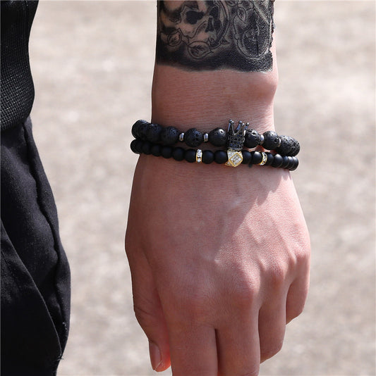 Punk Matte Round Crystal Bracelet with Cubic Zirconia and Geometric Spacers