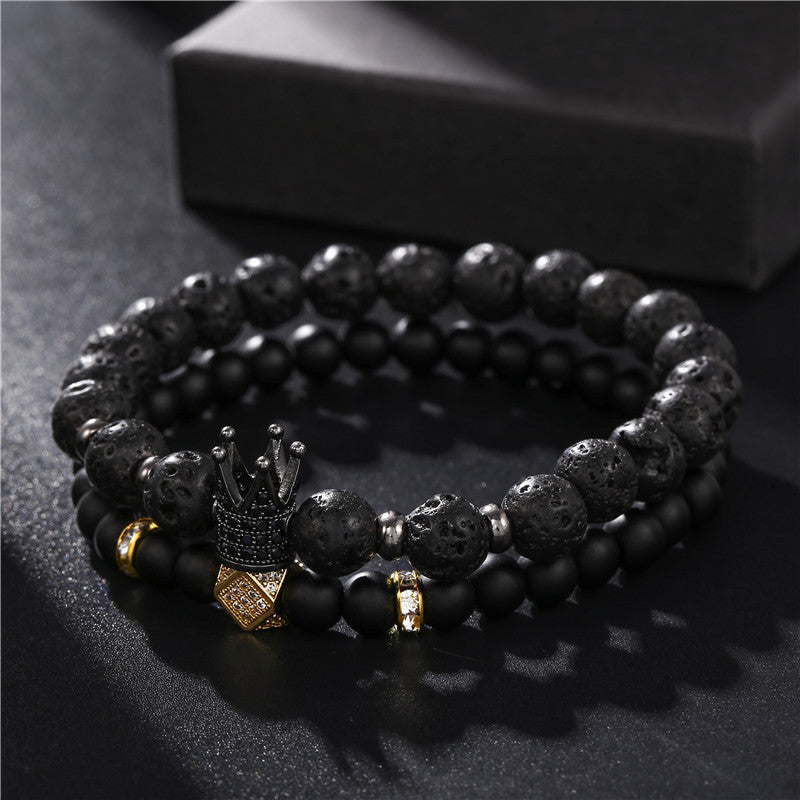 Punk Matte Round Crystal Bracelet with Cubic Zirconia and Geometric Spacers
