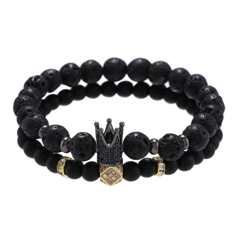 Punk Matte Round Crystal Bracelet with Cubic Zirconia and Geometric Spacers