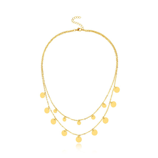 Collana Doppia Strato Paillettes Lucide Ciondolo Geometrico Moda Donna Catena per Clavicola