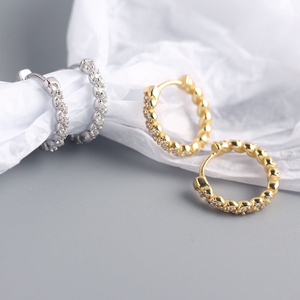 Minimalist Luxury 925 Sterling Silver Geometric Rope Twist Rhinestone Inlay Hoop Earrings