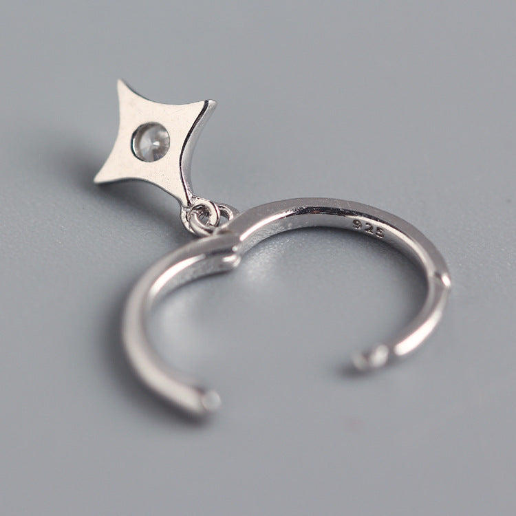 Orecchini a Cerchio da Donna in Argento Sterling S925, Stile Cool e Dolce, a Stella Geometrica con Diamanti Incassati