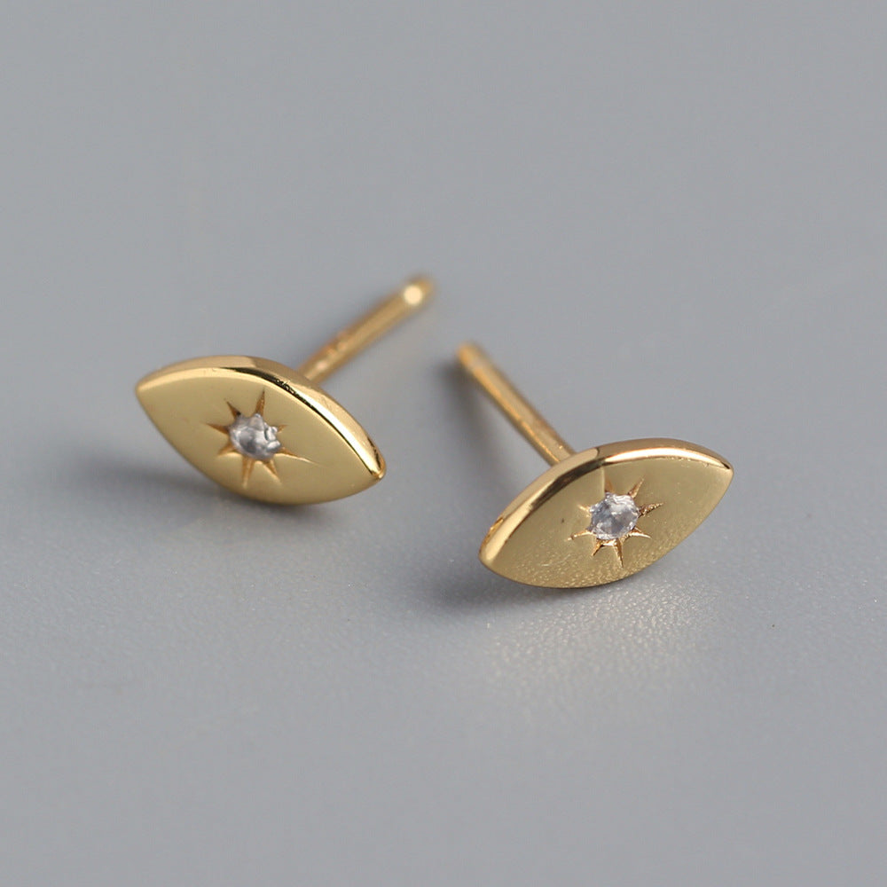 Minimalist 925 Sterling Silver Eye and Sun Stud Earrings with Rhinestone Inlay for Women