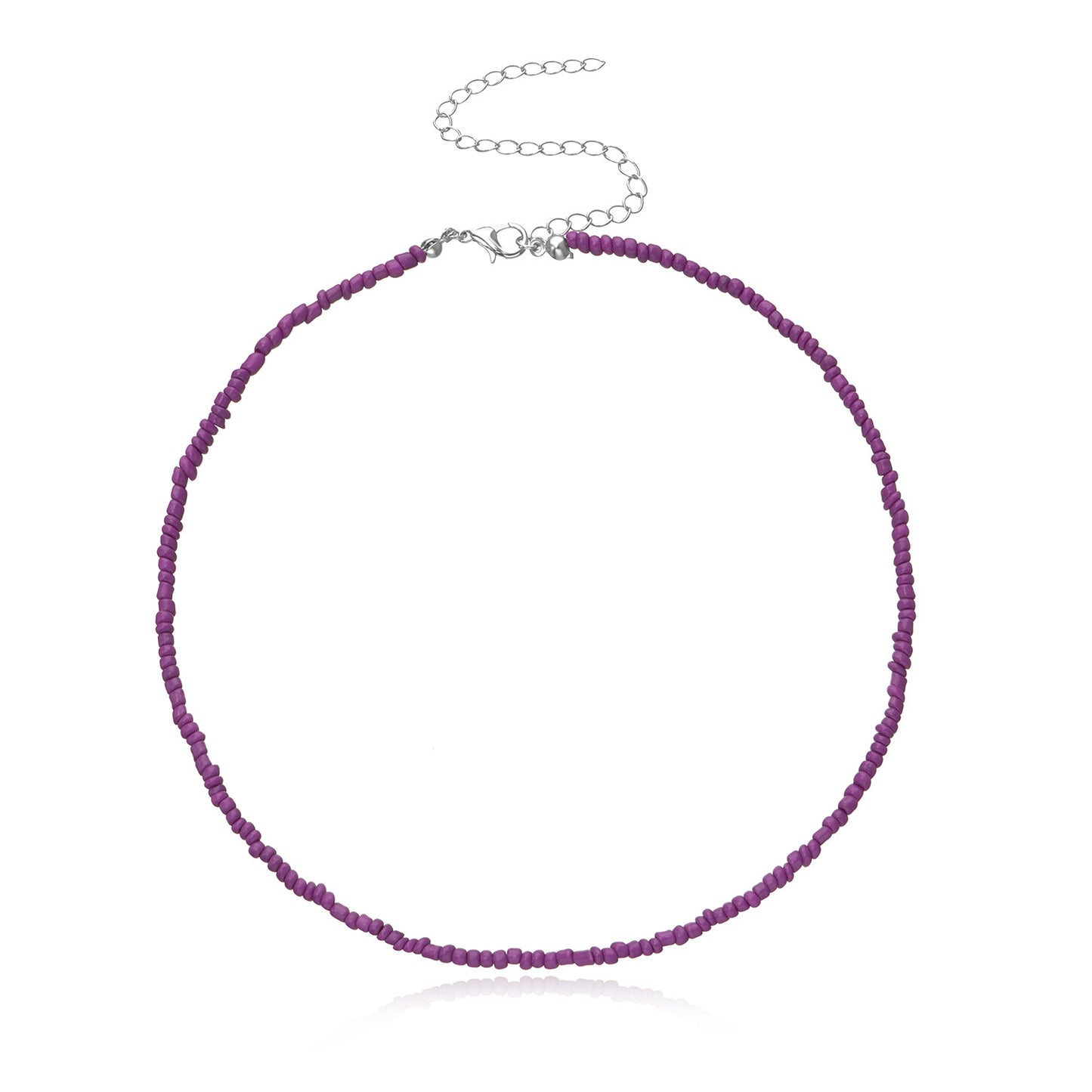 Bohemian Geometric Round Seed Beads Necklace Solid Color Short Choker for Women