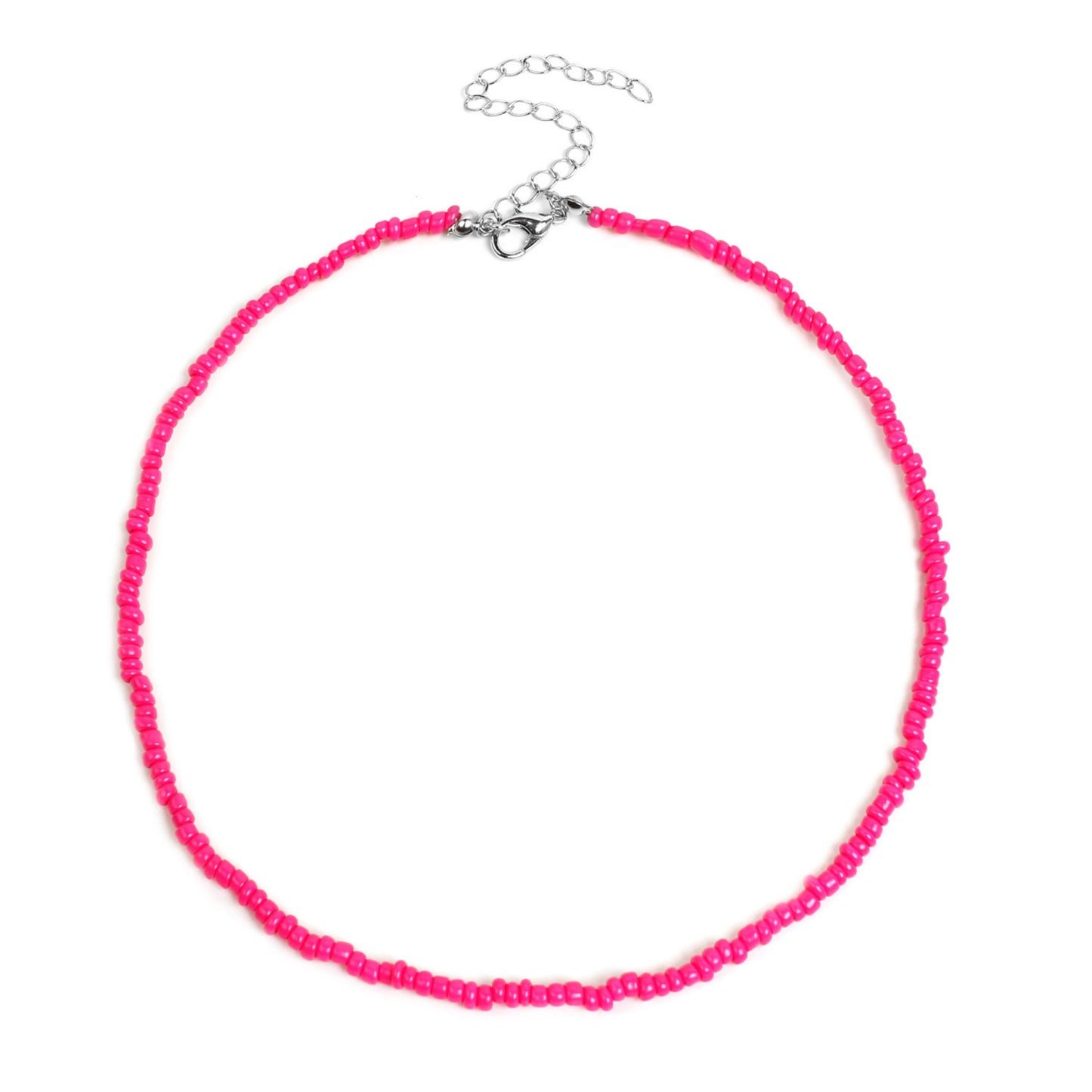 Bohemian Geometric Round Seed Beads Necklace Solid Color Short Choker for Women