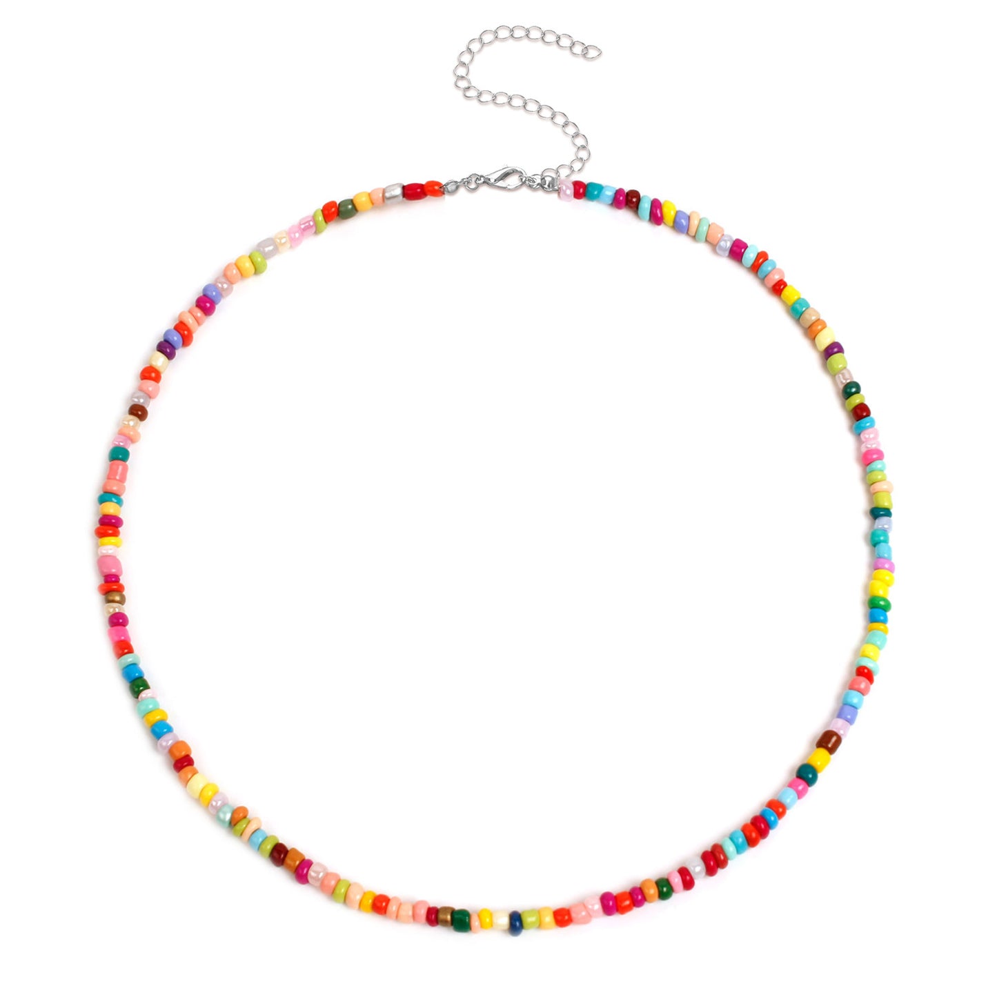 Bohemian Geometric Round Seed Beads Necklace Solid Color Short Choker for Women