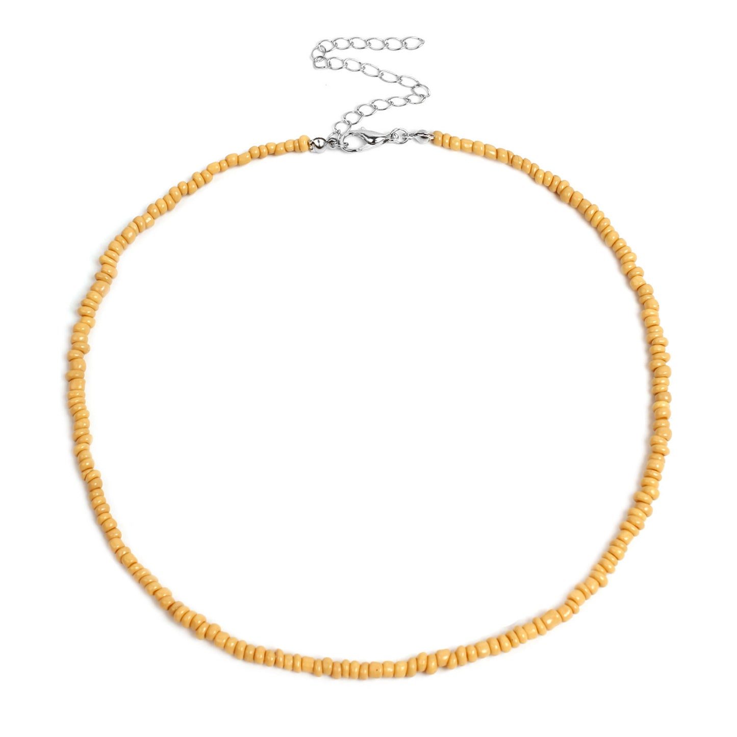 Bohemian Geometric Round Seed Beads Necklace Solid Color Short Choker for Women