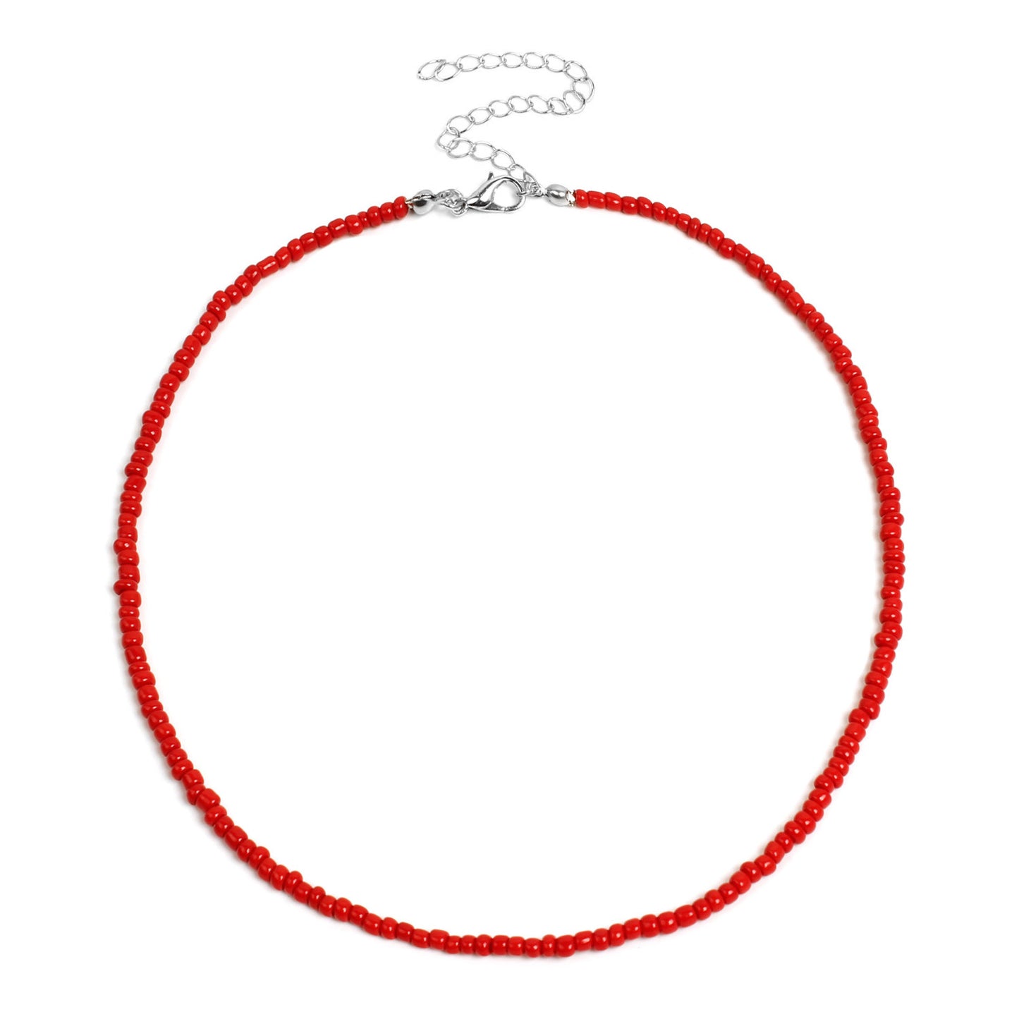 Bohemian Geometric Round Seed Beads Necklace Solid Color Short Choker for Women