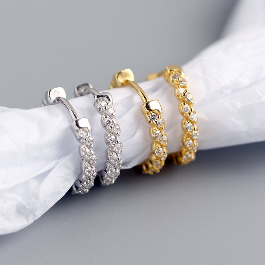 Orecchini a cerchio minimalisti di lusso in argento sterling 925, con motivo a fune geometrica e intarsi in strass