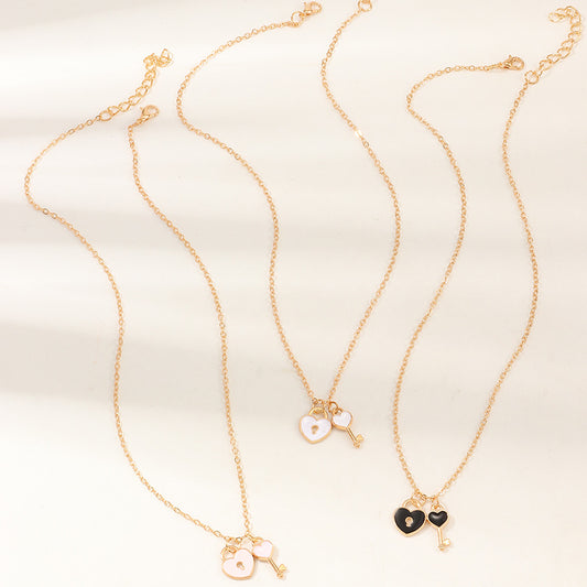 Creative Key-Shaped Enamel Alloy Pendant Necklace for Women and Children with Ball Chain and Adjustable Length