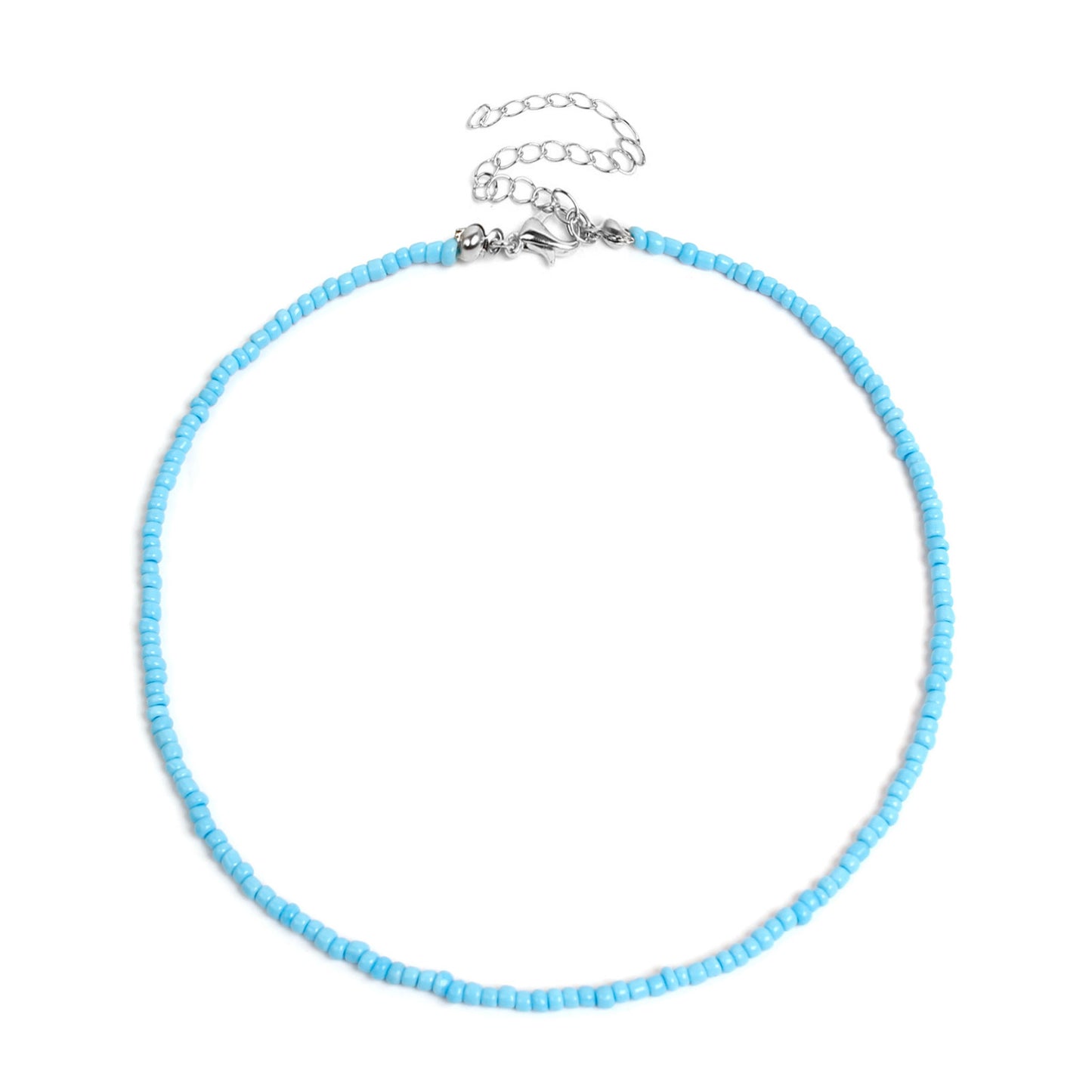 Bohemian Geometric Round Seed Beads Necklace Solid Color Short Choker for Women