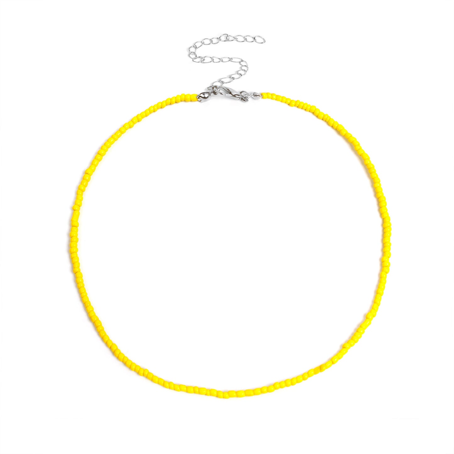 Bohemian Geometric Round Seed Beads Necklace Solid Color Short Choker for Women
