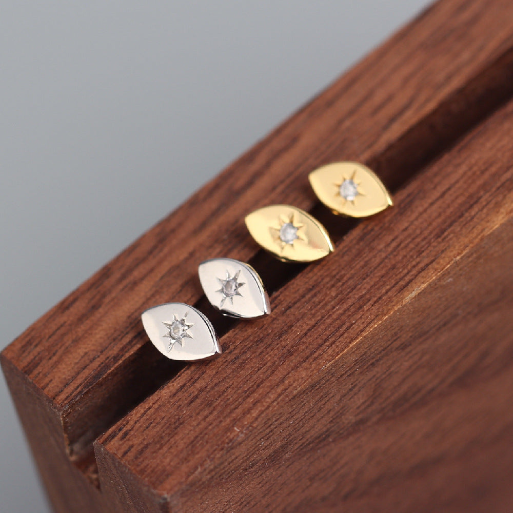 Minimalist 925 Sterling Silver Eye and Sun Stud Earrings with Rhinestone Inlay for Women