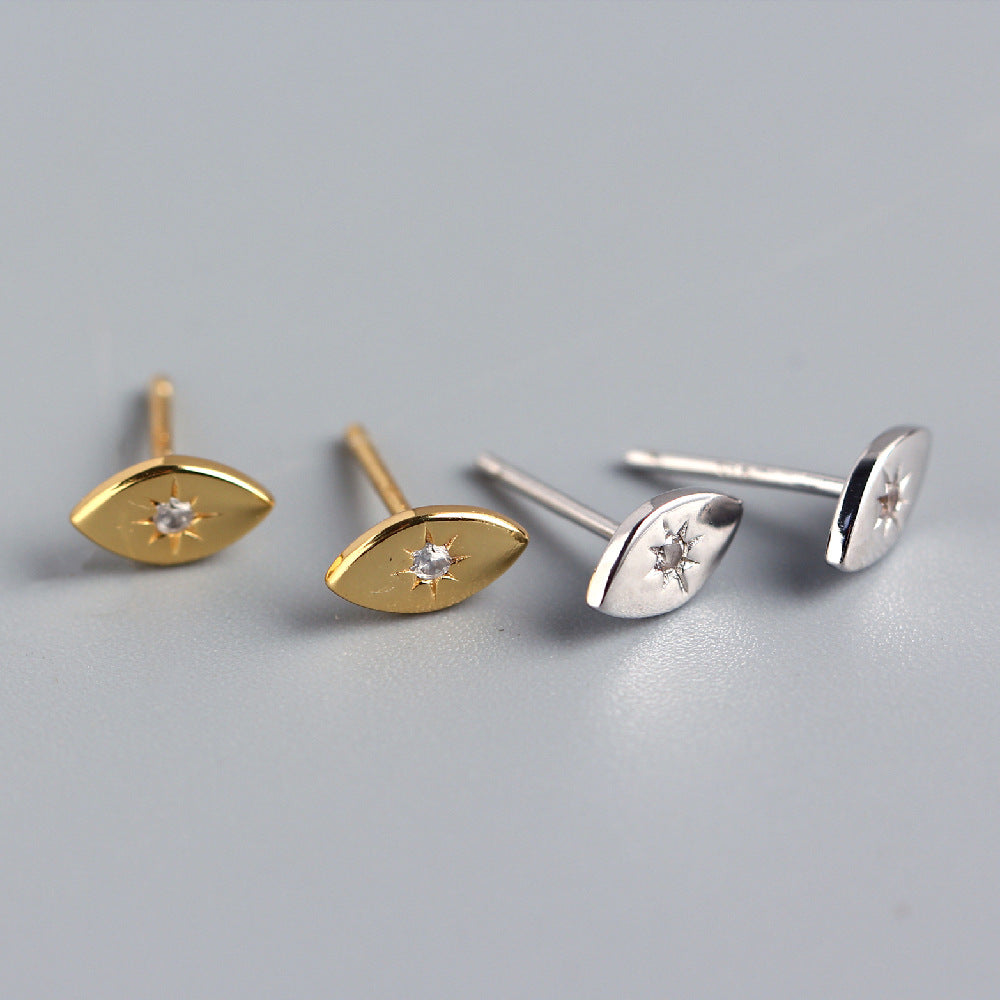 Minimalist 925 Sterling Silver Eye and Sun Stud Earrings with Rhinestone Inlay for Women