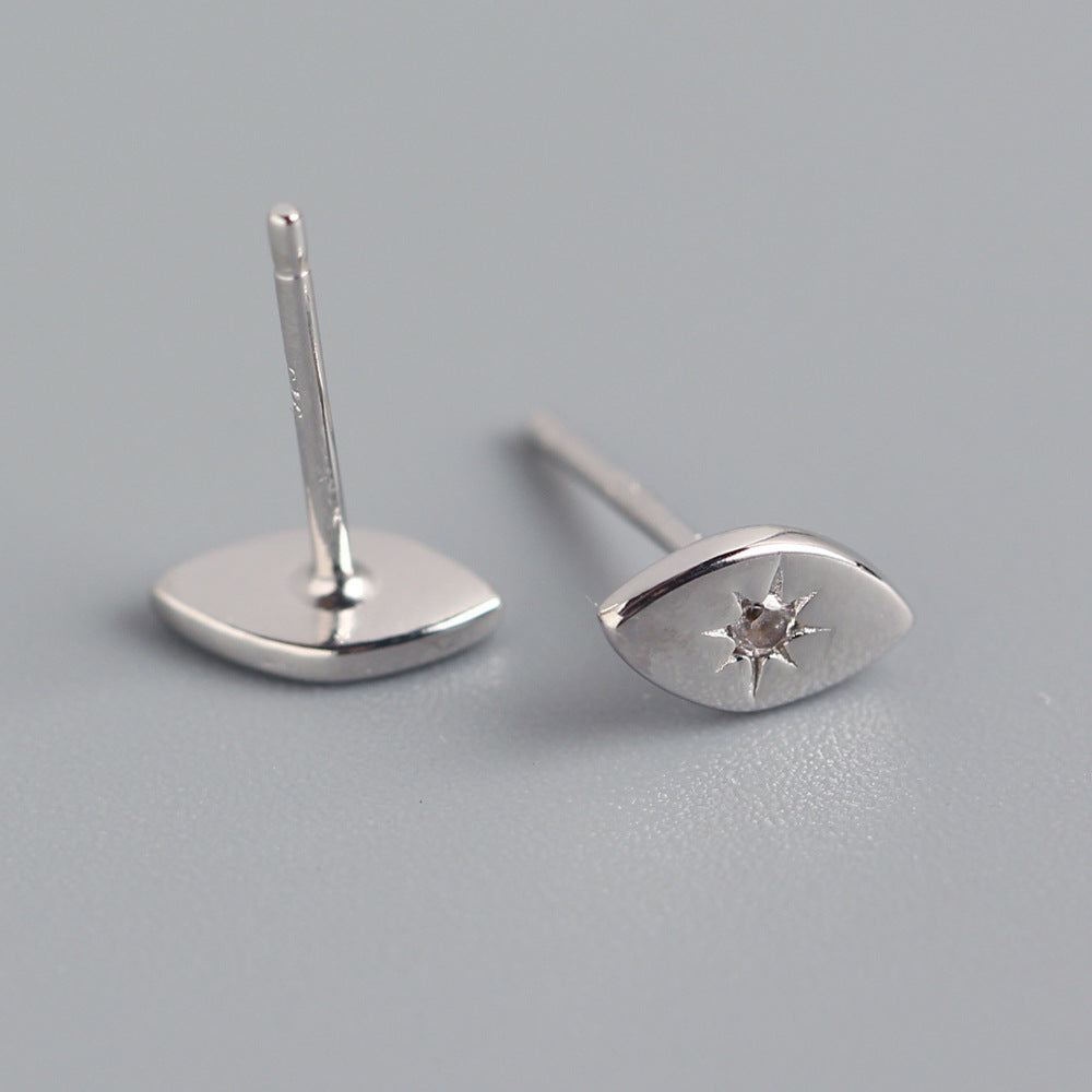 Minimalist 925 Sterling Silver Eye and Sun Stud Earrings with Rhinestone Inlay for Women