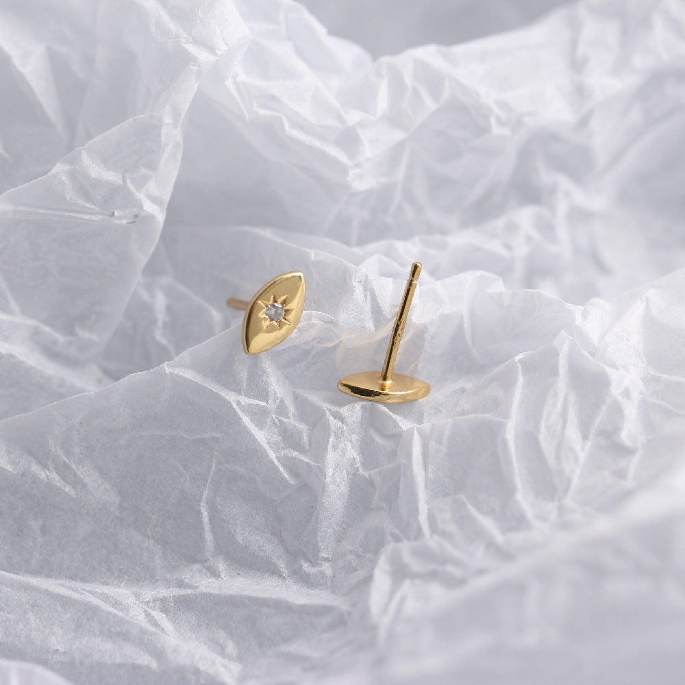 Minimalist 925 Sterling Silver Eye and Sun Stud Earrings with Rhinestone Inlay for Women