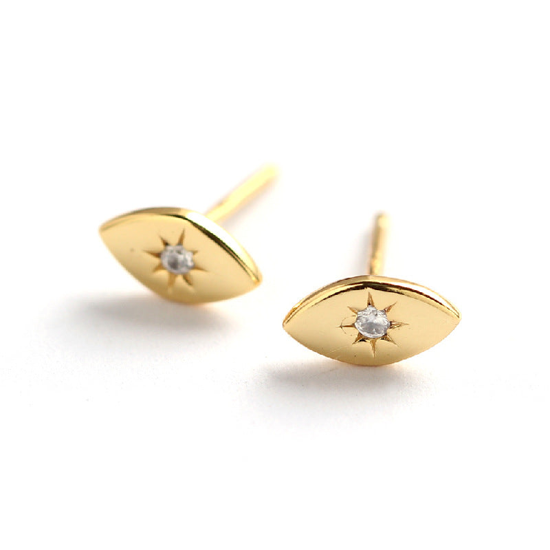 Minimalist 925 Sterling Silver Eye and Sun Stud Earrings with Rhinestone Inlay for Women